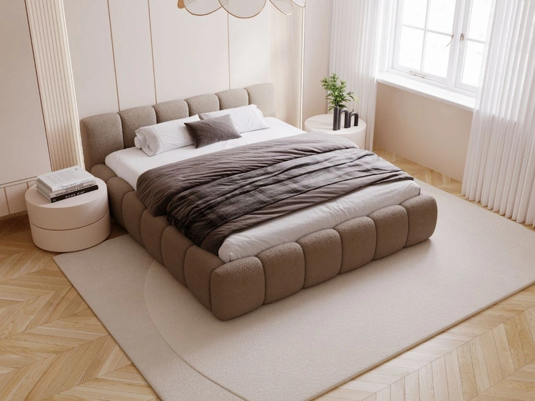 Polsterbett ohne Bettkasten mit Lattenrost 180x200 Cloud Low aus Bouclé-Stoff Braun