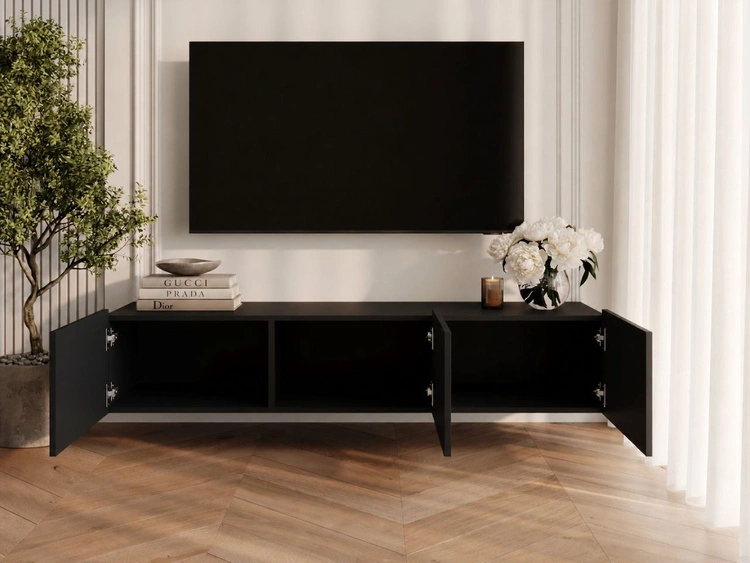 TV-Lowboard mit Türen 150 cm Kioto Schwarz matt