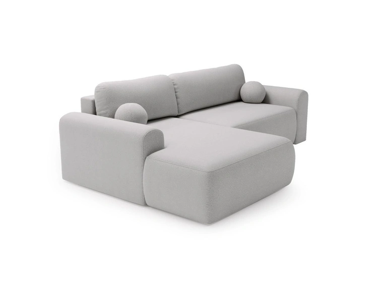 Ecksofa L-Form mit Schlaffunktion und Bettkasten Savana Links Bouclé-Stoff Grau