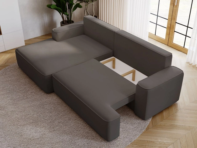 Ecksofa L-Form Links mit Schlaffunktion und Bettkasten California Dunkelgrau