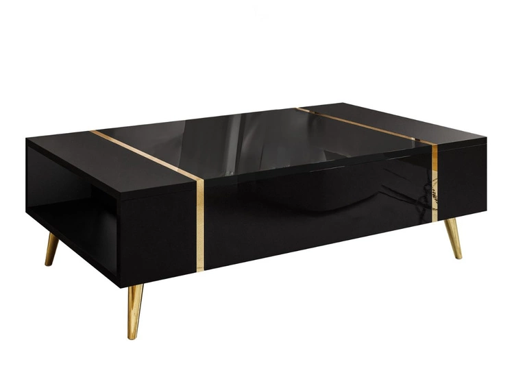 Wohnzimmer-Set im Glamour-Stil auf Beinen Lunelie Schwarz Hochglanz