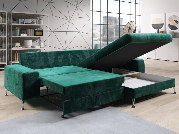 Ecksofa L-Form Rechts mit Schlaffunktion und Bettkasten Tonny Gelb