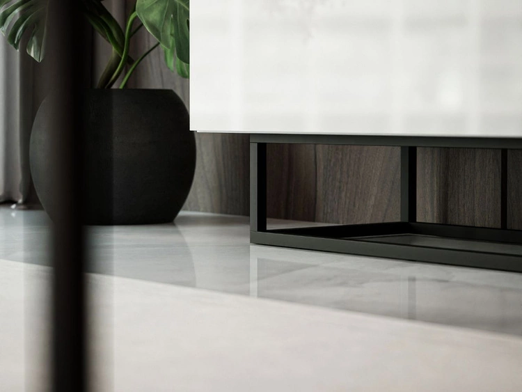 TV-Lowboard mit Türen auf Schwarzen Metallgestell150 cm Nodoo Weiß Hochglanz