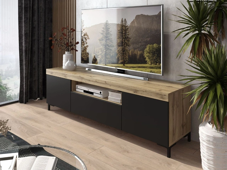 Wohnzimmer-Set im Loft-Stil Asumi Schwarz und Eiche Wotan