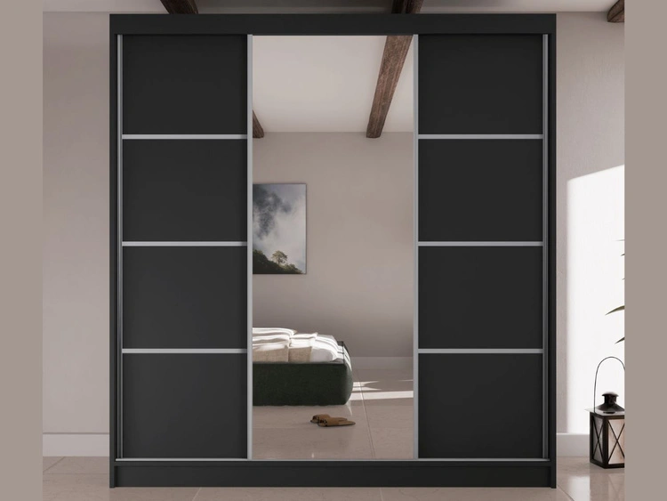 Schiebetürenschrank mit Spiegel 200 cm Vello Schwarz