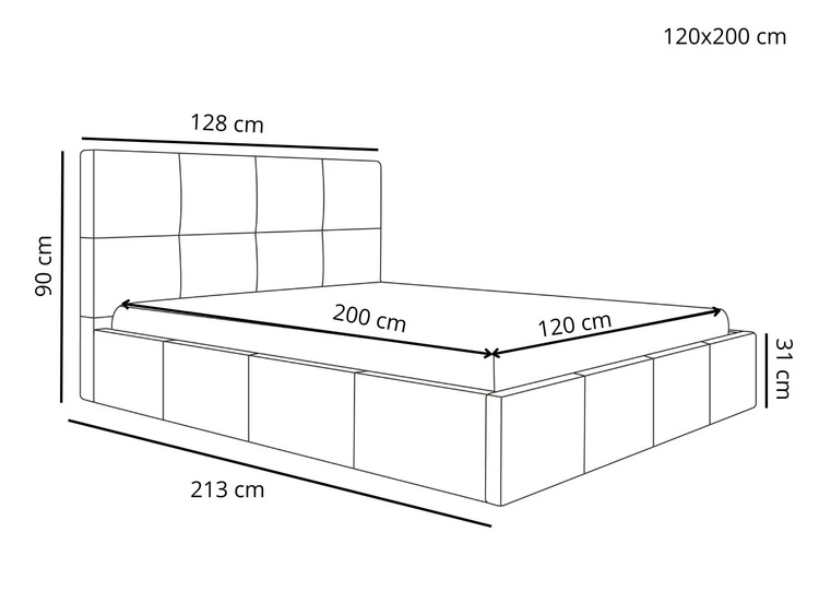 Polsterbett mit Bettkasten und Lattenrost 120x200 Malo Hellgrau
