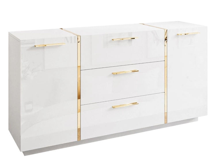 Wohnzimmer-Set mit goldenen Griffen im Glamour-Stil Lunelie Weiß Hochglanz