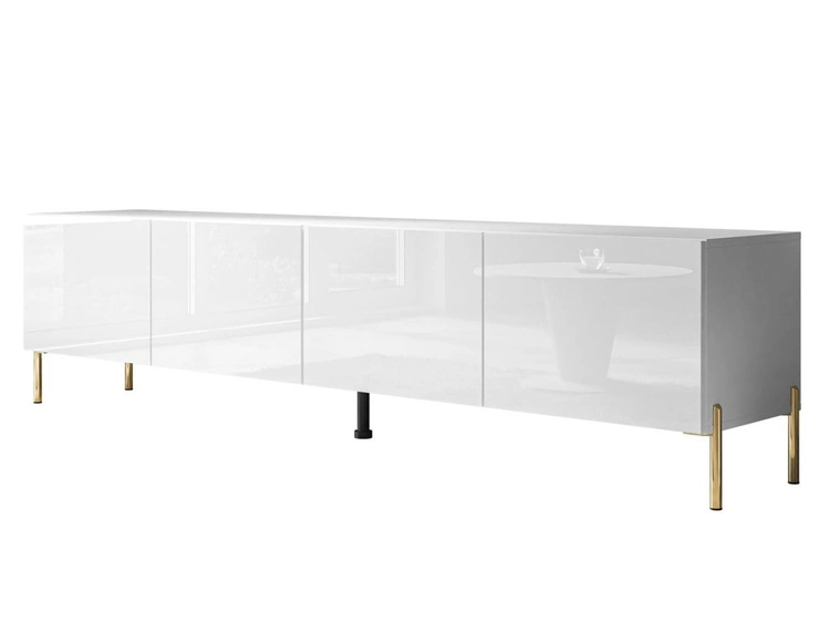 TV-Lowboard mit Türen auf Goldenen Metallbeinen 200 cm Nodoo Weiß Hochglanz