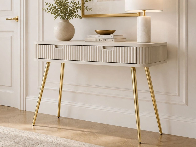 Schminktisch Viva Beige auf Goldenen Beinen