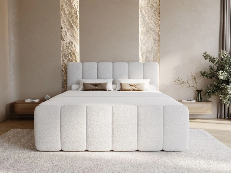 Boxspringbett mit Bettkasten 180x200 Bouclé-Stoff Cloud Grau
