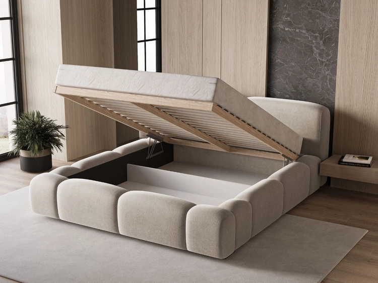 Polsterbett mit Bettkasten und Lattenrost 160x200 Aubi Beige