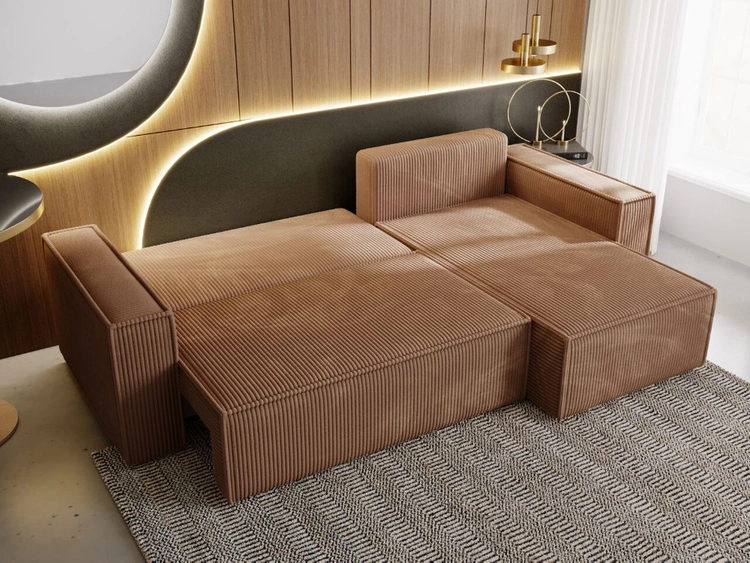 Ecksofa L-Form mit Schlaffunktion und Bettkasten Prato XL Braun