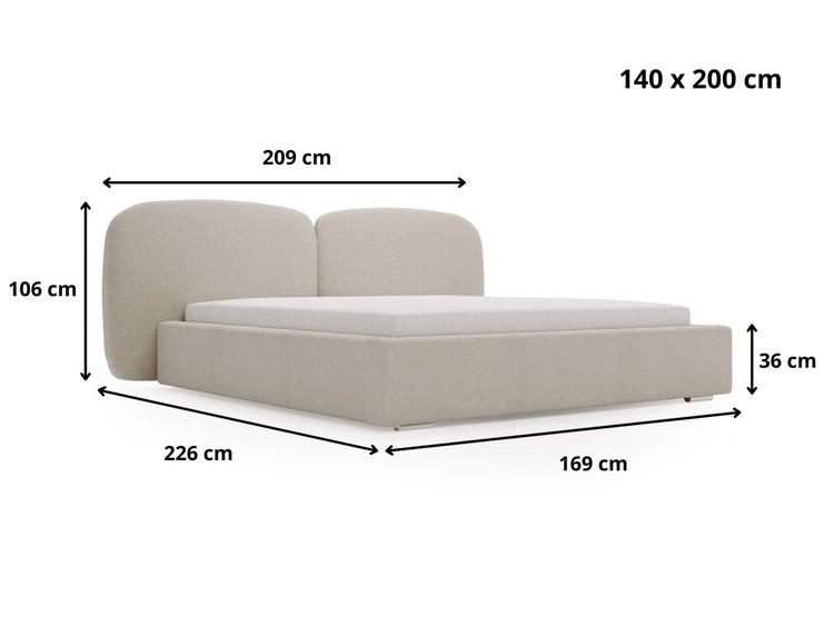 Polsterbett mit Bettkasten und Lattenrost 140x200 Palermo Creme