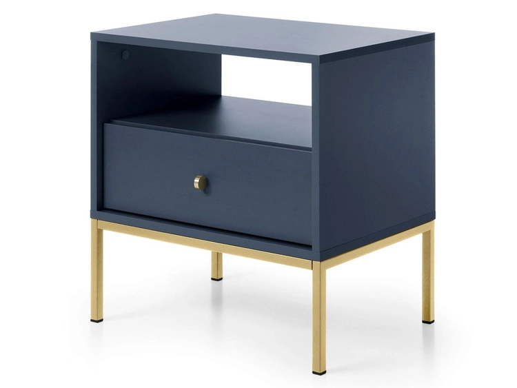 Nachttisch mit Schublade auf Golden Metallbeinen Amor Marineblau