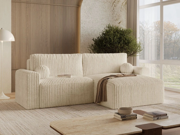 Ecksofa L-Form mit Schlaffunktion und Bettkasten Aurora Beige