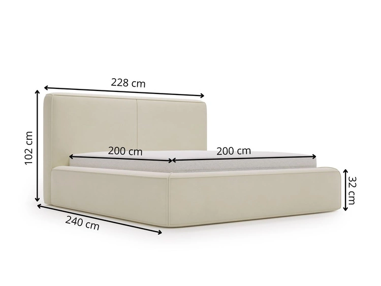 Polsterbett mit Bettkasten und Lattenrost 200x200 Amaro Beige