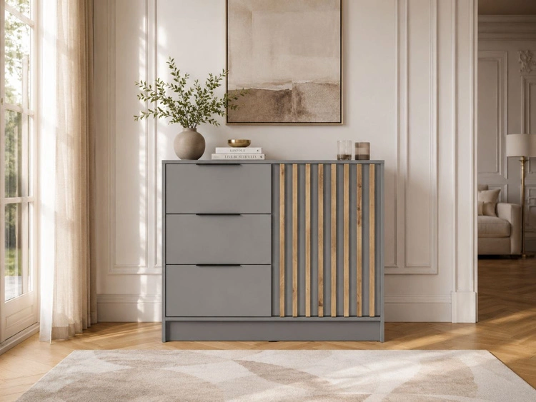 Kommode mit Türe und Schubladen 105 cm Macron Grau Artisan Eiche