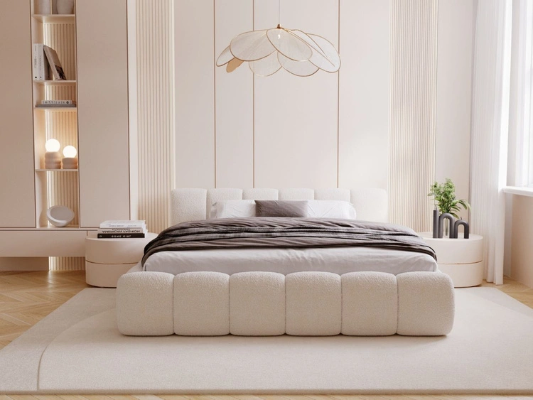 Polsterbett ohne Bettkasten mit Lattenrost 180x200 Cloud Low aus Bouclé-Stoff Beige