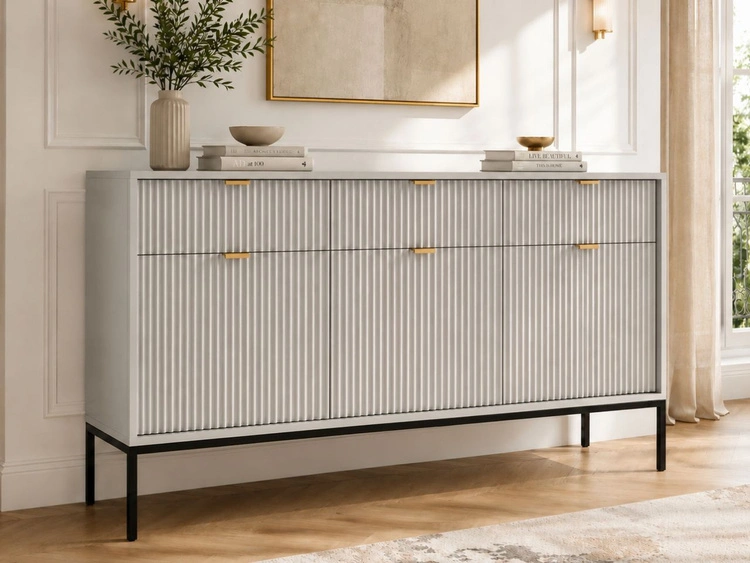 Kommode mit Türen und Schubladen Amber Grau, Schwarz Frame