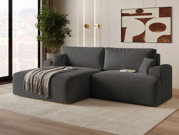 Ecksofa L-Form mit Schlaffunktion und Bettkasten Serene Links Dunkelgrau