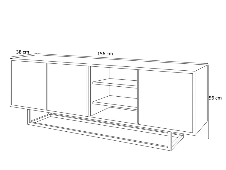 TV-Lowboard schwarzes Gestell Vivance Weiß und Eiche Artisan