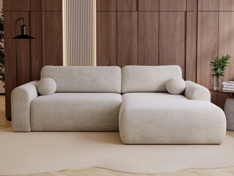 Ecksofa L-Form mit Schlaffunktion und Bettkasten Savana Rechts Hellbeige
