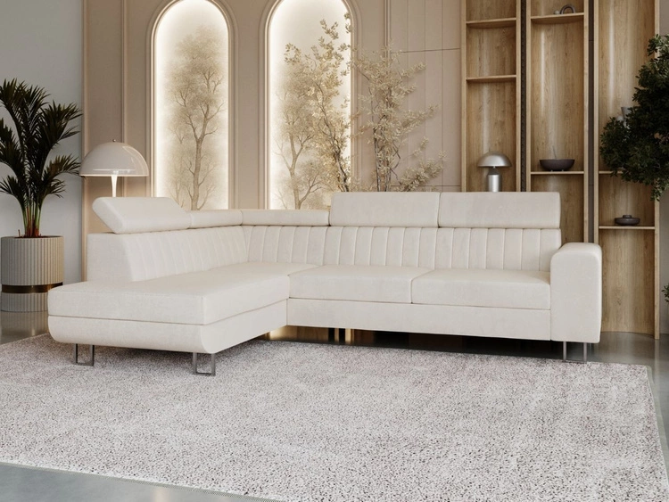 Ecksofa mit Schlaffunktion und Bettkasten Berona links Beige