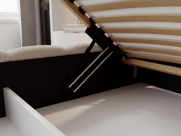 Polsterbett mit Bettkasten und Lattenrost 200x200 Modo aus Bouclé-Stoff Beige