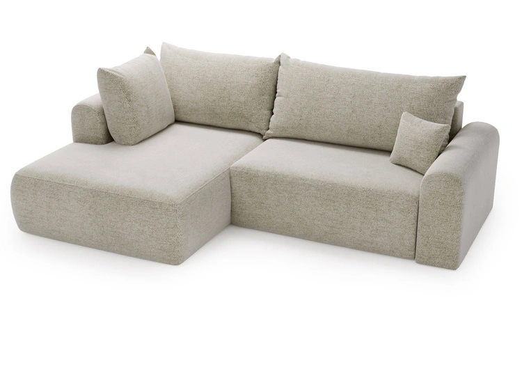 Ecksofa L-Form mit Schlaffunktion und Bettkasten Savana Bis Hellbeige