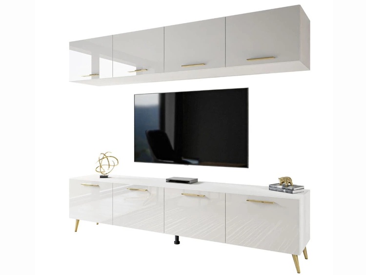 Wohnwand für das Wohnzimmer auf Goldenen Metallbeinen Noaé Weiß Hochglanz