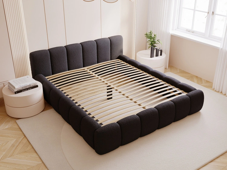 Polsterbett ohne Bettkasten mit Lattenrost 180x200 Cloud Low aus Bouclé-Stoff Schwarz