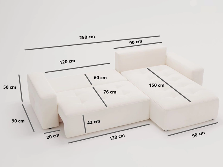 Ecksofa L-Form Rechts mit Schlaffunktion und Bettkasten Portland Hellgrau