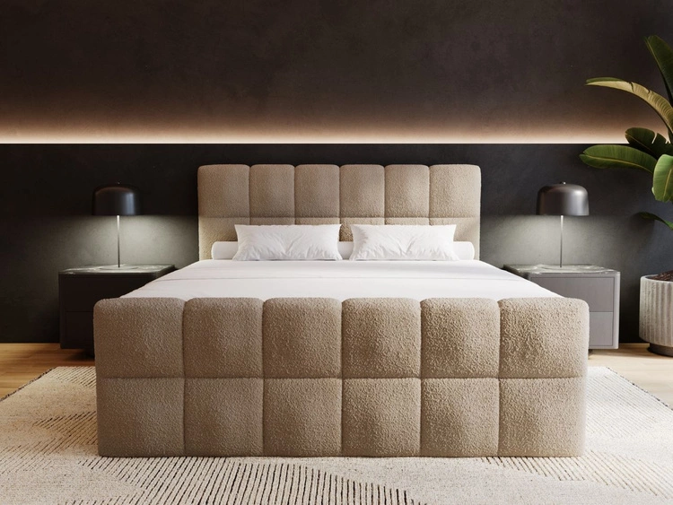 Boxspringbett mit Bettkasten 160x200 Bouclé-Stoff Alicante Braun