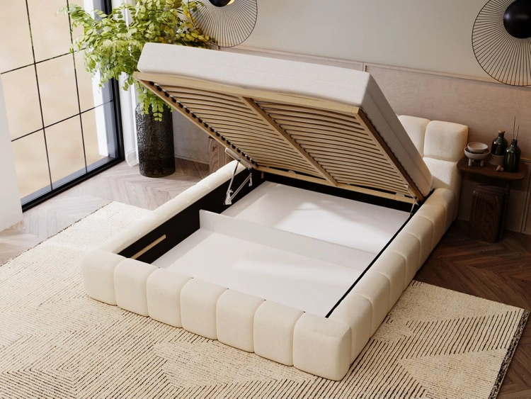 Polsterbett mit Bettkasten und Lattenrost 180x200 Alicante Beige