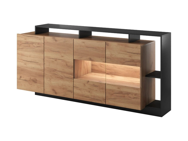 Stilvoll Wohnzimmer-Set Alvano Eiche craft, Schwarz