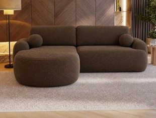 Ecksofa L-Form Links mit Schlaffunktion und Bettkasten Aurio Braun