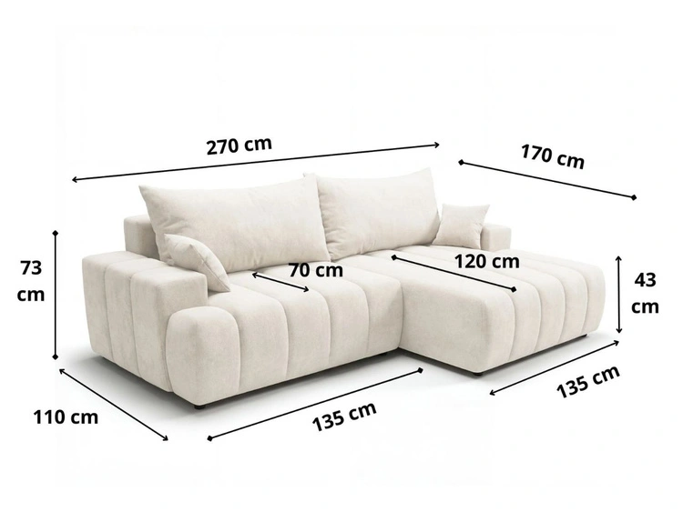 Ecksofa L-Form Links mit Schlaffunktion und Bettkasten Caleo Creme