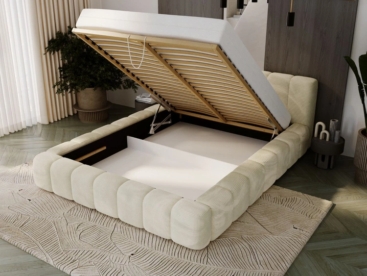 Polsterbett mit Bettkasten und Lattenrost 120x200 Ibiza Creme