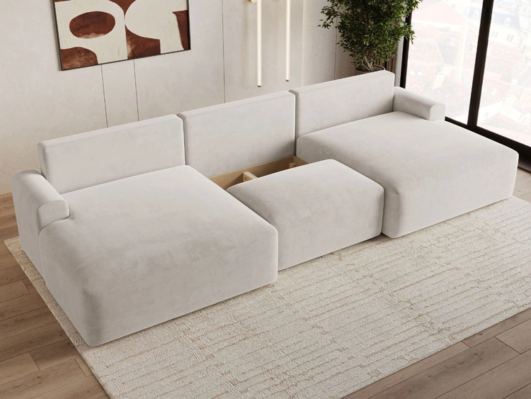 Wohnlandschaft mit Schlaffunktion und Bettkasten Serene Hellbeige