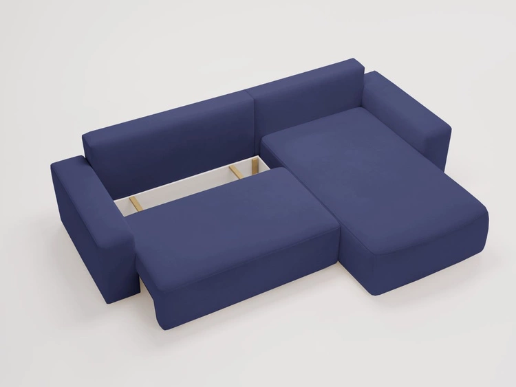 Ecksofa L-Form Rechts mit Schlaffunktion und Bettkasten Tazones Dunkelblau