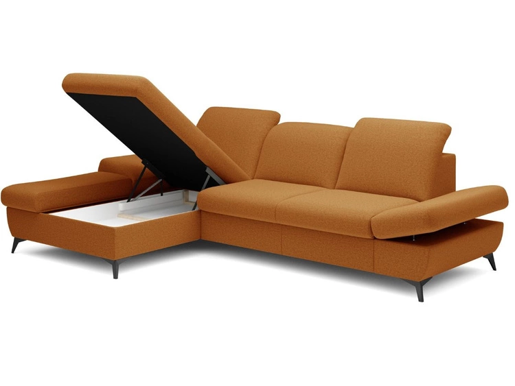 Ecksofa L-Form Links mit Schlaffunktion und Bettkasten Hannover Orange