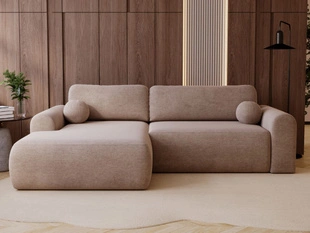 Ecksofa L-Form mit Schlaffunktion und Bettkasten Savana Links Dunkelbeige