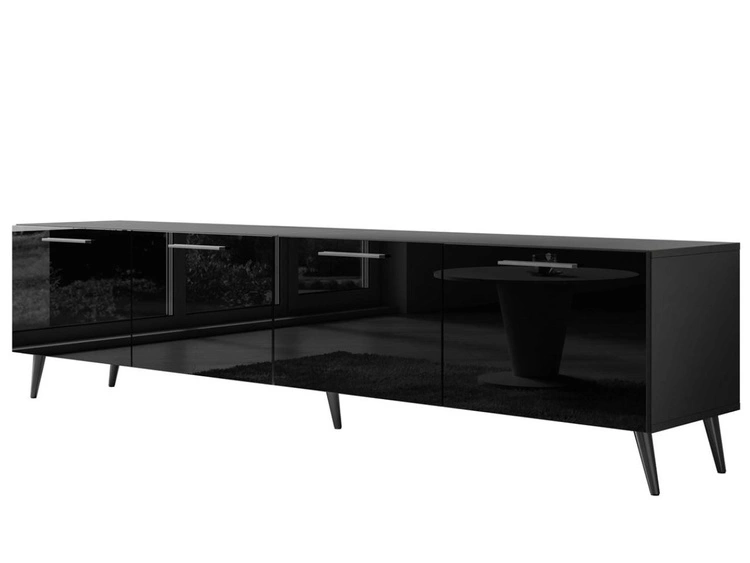 TV-Lowboard mit Türen auf Schwarzen Metallbeinen 200 cm Noaé Schwarz Hochglanz