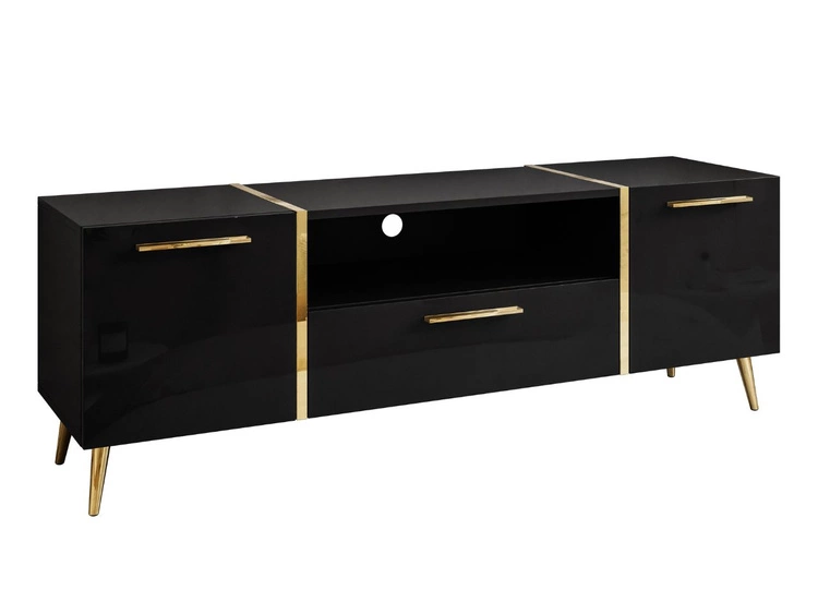 Wohnzimmer-Set im Glamour-Stil auf Beinen Lunelie Schwarz Hochglanz