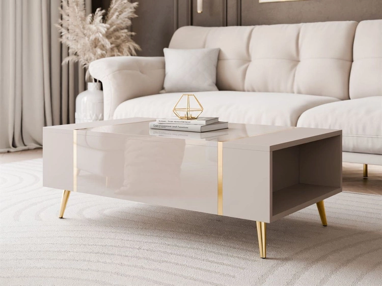 Couchtisch auf goldenen Beinen im Glamour-Stil Lunelie Kaschmir Hochglanz