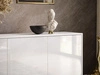 Dreitürige Kommode 154 cm Glamour-Stil auf schwarzfarbenen Metallbeinen Vivance Weißglanz