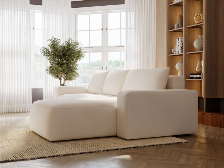 Ecksofa L-Form Rechts mit Schlaffunktion und Bettkasten Tazones Creme