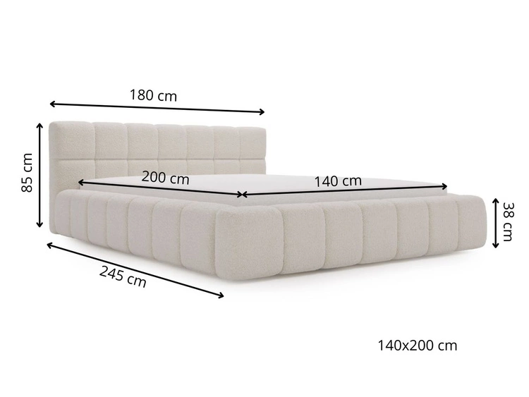Polsterbett mit Bettkasten und Lattenrost 140x200 Alicante Boucle Braun