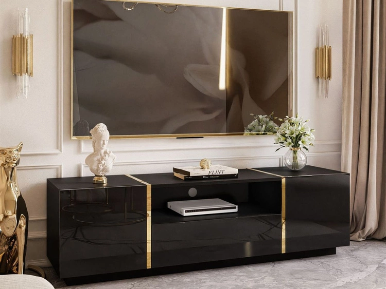 Wohnzimmer-Set im Glamour-Stil Lunelie Schwarz Hochglanz