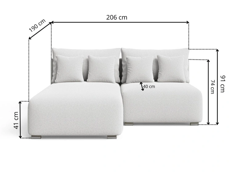 Ecksofa L-Form Rechts mit Schlaffunktion und Bettkasten Ronni Weiß